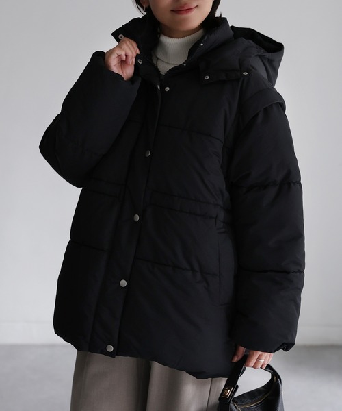 Riberry（リベリー）の「ベルト付きマルチWAY中綿ミドルダウン（ダウンジャケット/コート・レディース・ブラック/アイボリー・FREE）」の8枚目の写真