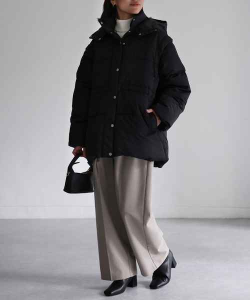 Riberry（リベリー）の「ベルト付きマルチWAY中綿ミドルダウン（ダウンジャケット/コート・レディース・ブラック/アイボリー・FREE）」の20枚目の写真