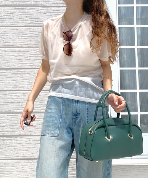 Q（キュー）の「シアー半袖T（Tシャツ/カットソー・レディース・グレー/アイボリー/ブラック・MEDIUM）」の2枚目の写真