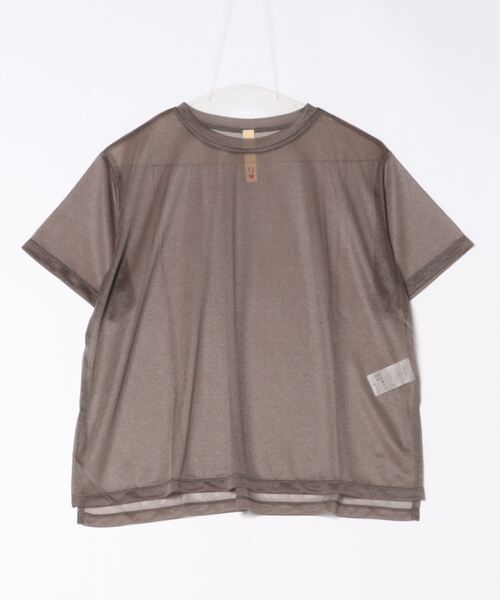 Q（キュー）の「シアー半袖T（Tシャツ/カットソー・レディース・グレー/アイボリー/ブラック・MEDIUM）」の4枚目の写真