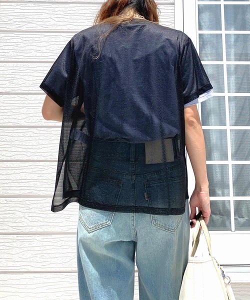 Q（キュー）の「シアー半袖T（Tシャツ/カットソー・レディース・グレー/アイボリー/ブラック・MEDIUM）」の15枚目の写真