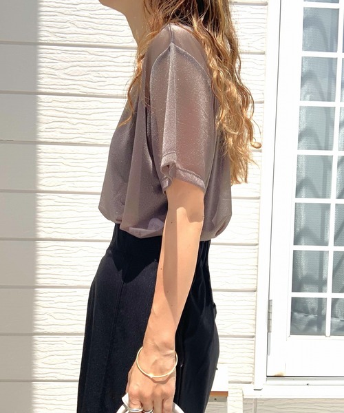 Q（キュー）の「シアー半袖T（Tシャツ/カットソー・レディース・グレー/アイボリー/ブラック・MEDIUM）」の18枚目の写真