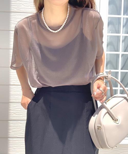 Q（キュー）の「シアー半袖T（Tシャツ/カットソー・レディース・グレー/アイボリー/ブラック・MEDIUM）」の17枚目の写真