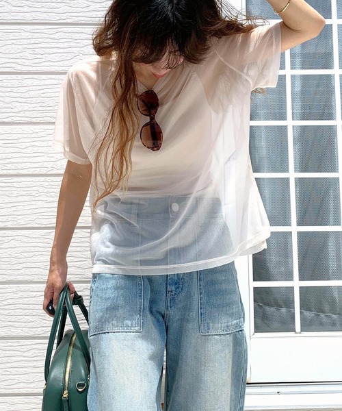 Q（キュー）の「シアー半袖T（Tシャツ/カットソー・レディース・グレー/アイボリー/ブラック・MEDIUM）」の21枚目の写真