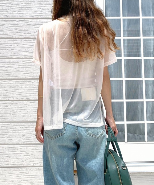 Q（キュー）の「シアー半袖T（Tシャツ/カットソー・レディース・グレー/アイボリー/ブラック・MEDIUM）」の22枚目の写真