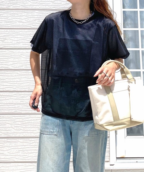 Q（キュー）の「シアー半袖T（Tシャツ/カットソー・レディース・グレー/アイボリー/ブラック・MEDIUM）」の12枚目の写真