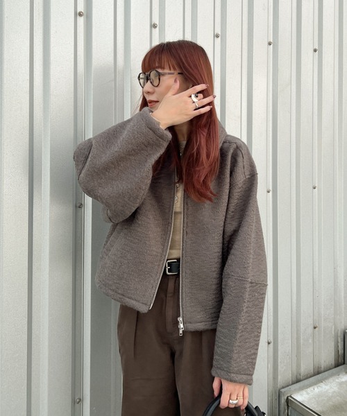 袖ビックループシャギージップブルゾン　グレー　lumier リュミエ 袖ビックループシャギージップブルゾン グレー lumier リュミエ BEAMS