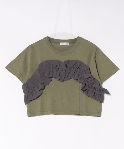 mi via loca(ミヴィアロカ)の「配色フリルギャザー クロップドトップス(Tシャツ/カットソー・レディース・ブラック/カーキ/オフホワイト・FREE)」の17枚目の写真