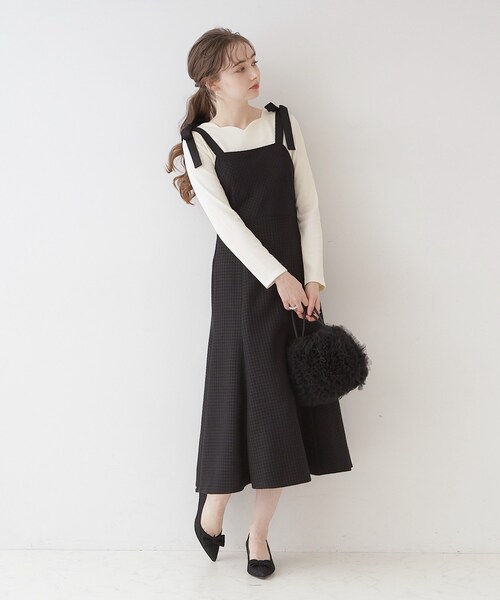 couture brooch（クチュールブローチ）の「◆【着映えするワンピース】肩リボンチェックワンピース（ワンピース・レディース・ブラック/ブルー系その他3/ブラック系1・36/42/38）」の13枚目の写真