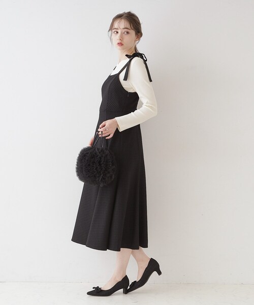 couture brooch（クチュールブローチ）の「◆【着映えするワンピース】肩リボンチェックワンピース（ワンピース・レディース・ブラック/ブルー系その他3/ブラック系1・36/42/38）」の14枚目の写真