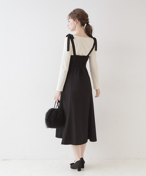 couture brooch（クチュールブローチ）の「◆【着映えするワンピース】肩リボンチェックワンピース（ワンピース・レディース・ブラック/ブルー系その他3/ブラック系1・36/42/38）」の15枚目の写真