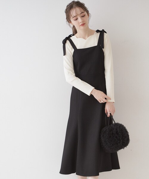 couture brooch（クチュールブローチ）の「◆【着映えするワンピース】肩リボンチェックワンピース（ワンピース・レディース・ブラック/ブルー系その他3/ブラック系1・36/42/38）」の16枚目の写真