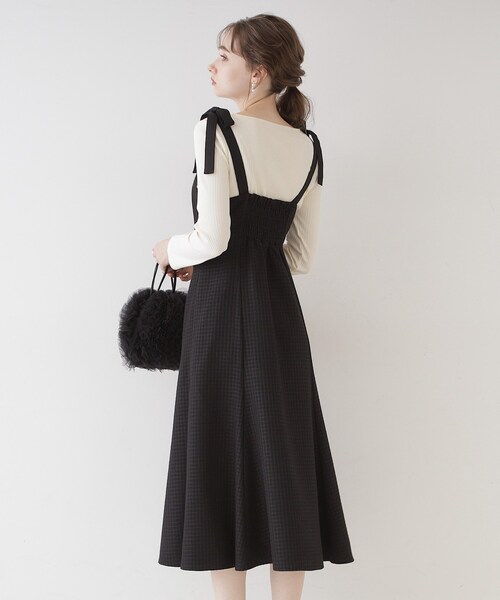 couture brooch（クチュールブローチ）の「◆【着映えするワンピース】肩リボンチェックワンピース（ワンピース・レディース・ブラック/ブルー系その他3/ブラック系1・36/42/38）」の18枚目の写真