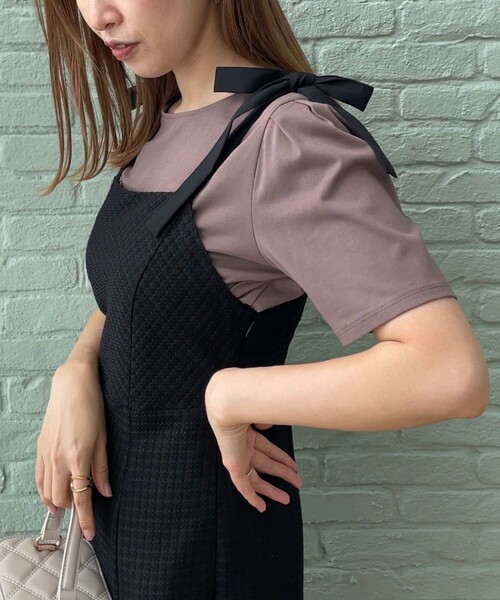 couture brooch（クチュールブローチ）の「◆【着映えするワンピース】肩リボンチェックワンピース（ワンピース・レディース・ブラック/ブルー系その他3/ブラック系1・36/42/38）」の22枚目の写真