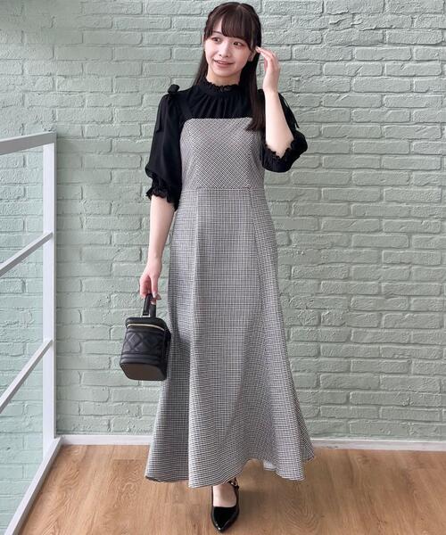 セール】【着映えするワンピース】肩リボンチェックワンピース