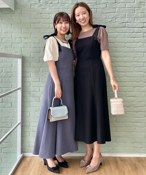 couture brooch（クチュールブローチ）の「◆【着映えするワンピース】肩リボンチェックワンピース（ワンピース・レディース・ブラック/ブルー系その他3/ブラック系1・36/42/38）」の6枚目の写真