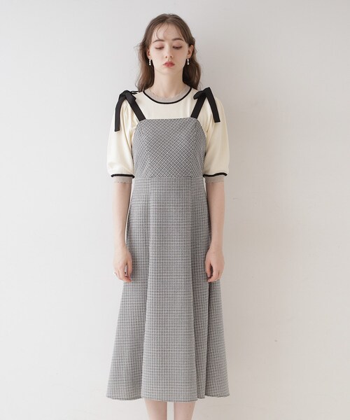 couture brooch（クチュールブローチ）の「◆【着映えするワンピース】肩リボンチェックワンピース（ワンピース・レディース・ブラック/ブルー系その他3/ブラック系1・36/42/38）」の10枚目の写真