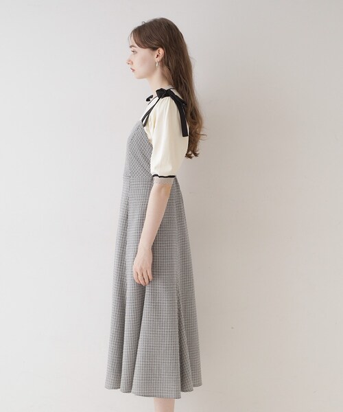 couture brooch（クチュールブローチ）の「◆【着映えするワンピース】肩リボンチェックワンピース（ワンピース・レディース・ブラック/ブルー系その他3/ブラック系1・36/42/38）」の11枚目の写真