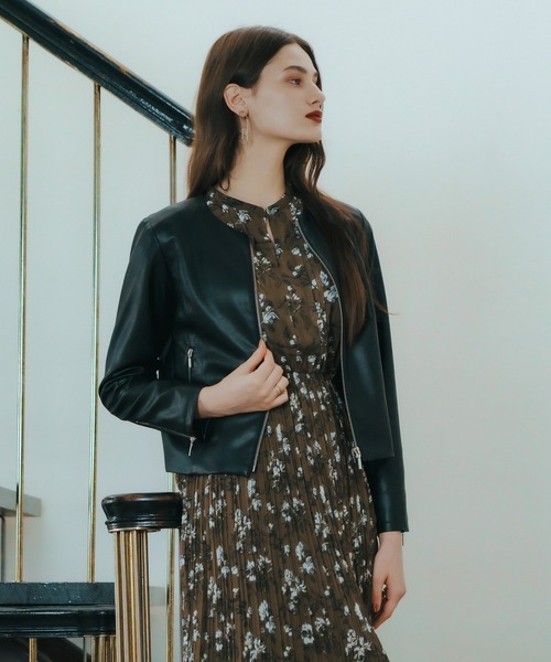 YECCA VECCA(イェッカヴェッカ)の「ノーカラーライダースジャケット(ライダースジャケット・レディース・ブラック/ベージュ・FREE)」の10枚目の写真