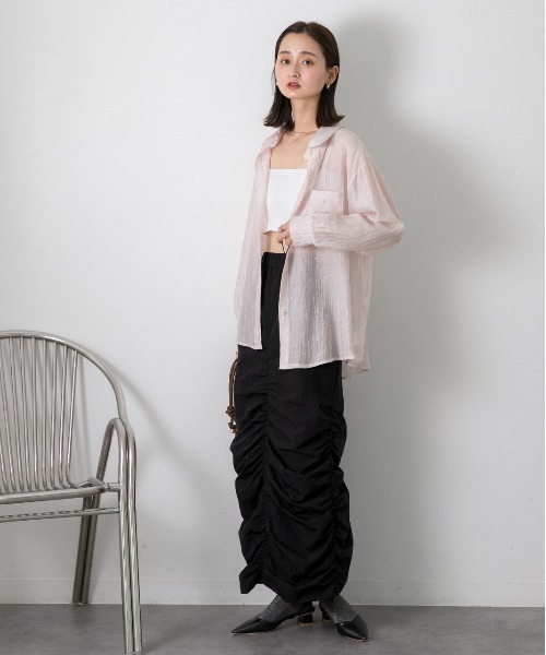 ad thie(アドティエ)の「ラインストーン付き シアーシャツ(シャツ/ブラウス・レディース・オフホワイト/ブラック/ライトブルー/ピンク・FREE)」の22枚目の写真