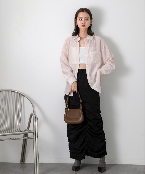 ad thie(アドティエ)の「ラインストーン付き シアーシャツ(シャツ/ブラウス・レディース・オフホワイト/ブラック/ライトブルー/ピンク・FREE)」の21枚目の写真