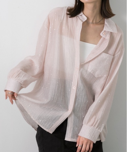 ad thie(アドティエ)の「ラインストーン付き シアーシャツ(シャツ/ブラウス・レディース・オフホワイト/ブラック/ライトブルー/ピンク・FREE)」の19枚目の写真