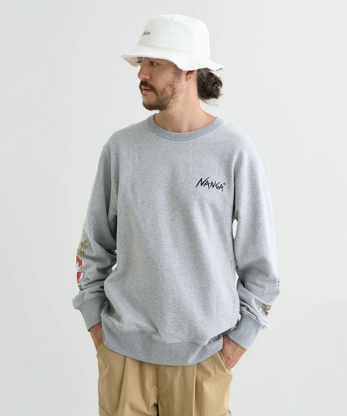 NANGA（ナンガ）の「ECO HYBRID CAMPING MANNERS RRC SWEATSHIRT（スウェット・メンズ・カーキ/ブラック/ライトグレー/オートミール・S/M/L/XL）」の2枚目の写真
