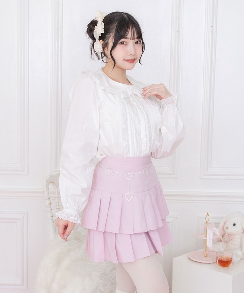 Honey Cinnamon（ハニーシナモン）の「2段プリーツハートベルトスカート（スカート・レディース・ベージュ/ピンク・FREE）」の3枚目の写真