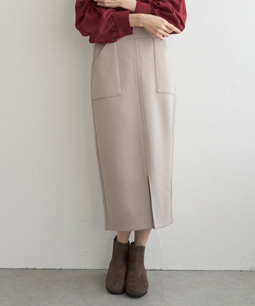 ikka（イッカ）の「【雑誌InRed11月号掲載】GOKU楽ダンボールタイトスカート【洗濯機で洗える】（スカート・レディース・レッド/ベージュ/モカ/ダークグリーン/ブラック・S/M/L）」の3枚目の写真