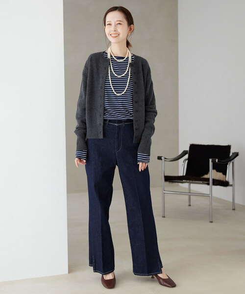 SLOBE IENA(スローブイエナ)の「echecs クルーネックカーディガン(カーディガン/ボレロ・レディース・ライトグリーン/レッド/チャコールグレー/アイボリー・FREE)」の5枚目の写真