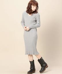 BEAUTY&YOUTH UNITED ARROWS | BY コットンリブVネックワンピース：(ワンピース)