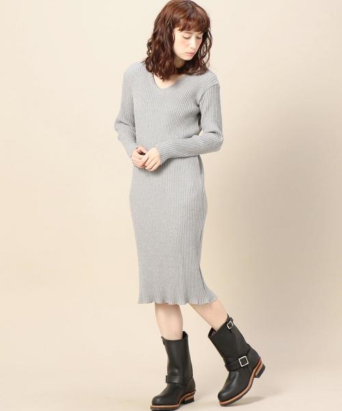 BEAUTY&YOUTH UNITED ARROWS(ビューティーアンドユースユナイテッドアローズ)の「BY コットンリブVネックワンピース◆(ワンピース・レディース・ブラック/グレー/オリーブ・フリー)」の2枚目の写真