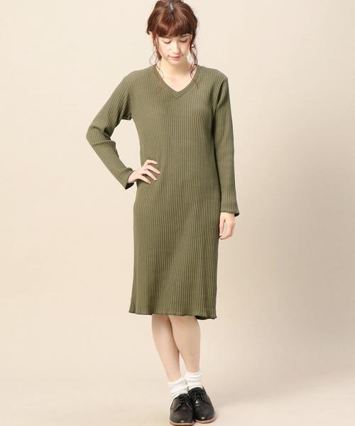 BEAUTY&YOUTH UNITED ARROWS(ビューティーアンドユースユナイテッドアローズ)の「BY コットンリブVネックワンピース◆(ワンピース・レディース・ブラック/グレー/オリーブ・フリー)」の3枚目の写真