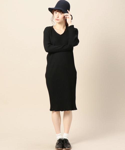 BEAUTY&YOUTH UNITED ARROWS(ビューティーアンドユースユナイテッドアローズ)の「BY コットンリブVネックワンピース◆(ワンピース・レディース・ブラック/グレー/オリーブ・フリー)」の1枚目の写真