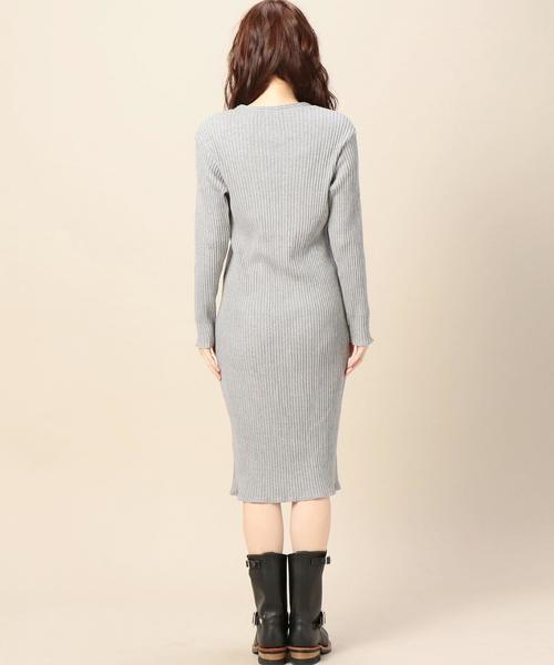 BEAUTY&YOUTH UNITED ARROWS(ビューティーアンドユースユナイテッドアローズ)の「BY コットンリブVネックワンピース◆(ワンピース・レディース・ブラック/グレー/オリーブ・フリー)」の4枚目の写真