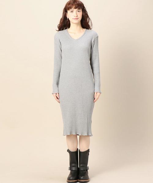 BEAUTY&YOUTH UNITED ARROWS(ビューティーアンドユースユナイテッドアローズ)の「BY コットンリブVネックワンピース◆(ワンピース・レディース・ブラック/グレー/オリーブ・フリー)」の5枚目の写真