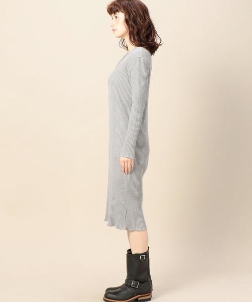 BEAUTY&YOUTH UNITED ARROWS(ビューティーアンドユースユナイテッドアローズ)の「BY コットンリブVネックワンピース◆(ワンピース・レディース・ブラック/グレー/オリーブ・フリー)」の6枚目の写真