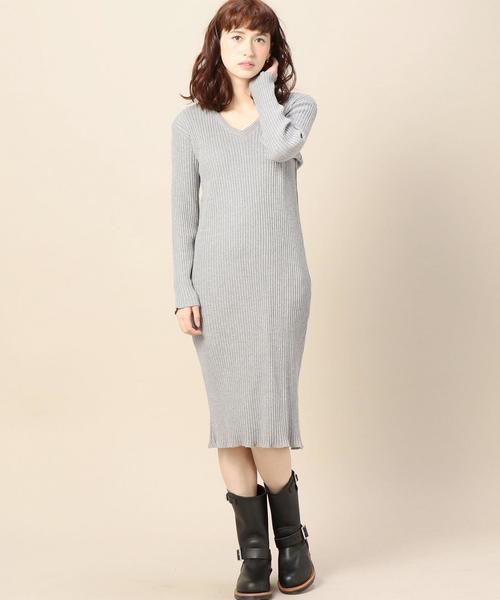 BEAUTY&YOUTH UNITED ARROWS(ビューティーアンドユースユナイテッドアローズ)の「BY コットンリブVネックワンピース◆(ワンピース・レディース・ブラック/グレー/オリーブ・フリー)」の7枚目の写真