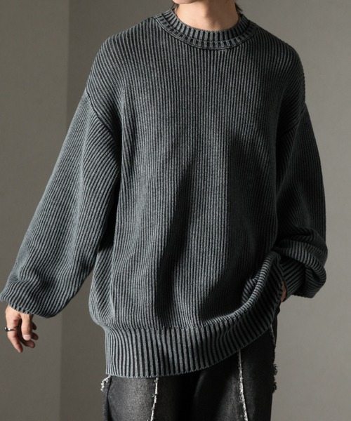 welise（ウェライズ）の「【welise/ウェライズ】ケミカルオーバーダイ スプリングニット オーバーサイズ 2重襟クルーネックセーター（ニット/セーター・メンズ・ブルー系その他/ブラック/ワイン/グレー・S/M/L/XL）」の3枚目の写真