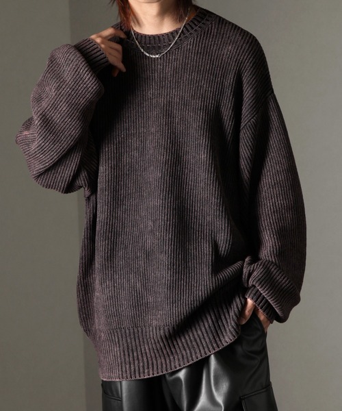 welise（ウェライズ）の「【welise/ウェライズ】ケミカルオーバーダイ スプリングニット オーバーサイズ 2重襟クルーネックセーター（ニット/セーター・メンズ・ブルー系その他/ブラック/ワイン/グレー・S/M/L/XL）」の4枚目の写真