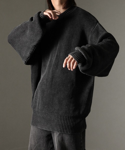 welise（ウェライズ）の「【welise/ウェライズ】ケミカルオーバーダイ スプリングニット オーバーサイズ 2重襟クルーネックセーター（ニット/セーター・メンズ・ブルー系その他/ブラック/ワイン/グレー・S/M/L/XL）」の8枚目の写真