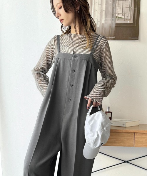 セール】大人のこなれカジュアル。フロントボタン使いサロペットパンツ