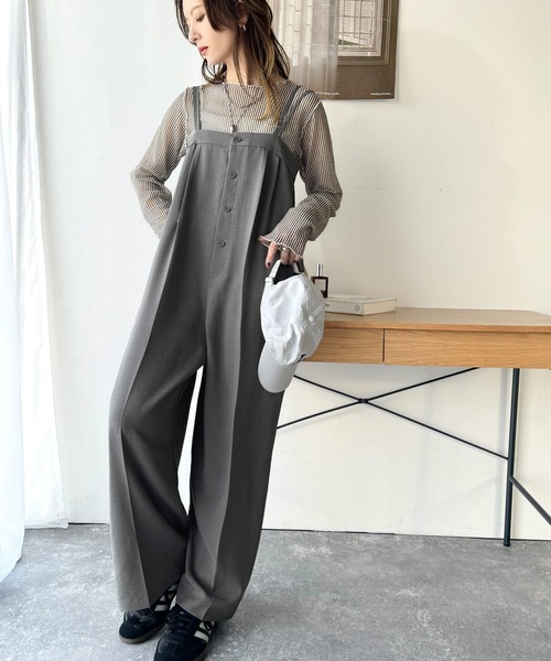 セール】大人のこなれカジュアル。フロントボタン使いサロペットパンツ