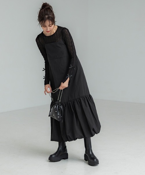 coca(coca)(コカ)の「【WEB限定セール】バルーンヘム ナイロンキャミワンピース(ワンピース・レディース・ブラック/チャコール・M/L)」の9枚目の写真