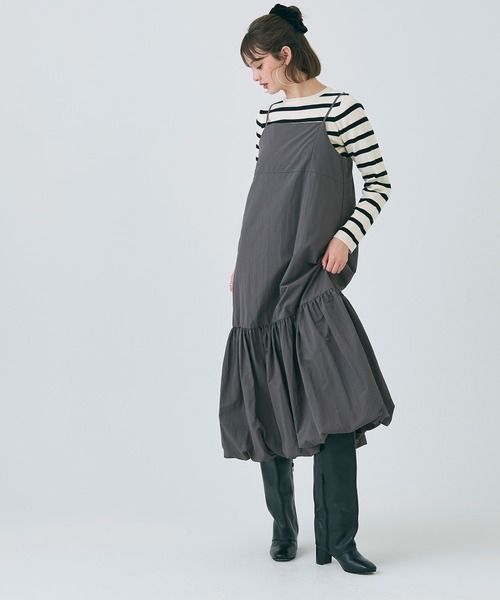 coca(coca)(コカ)の「【WEB限定セール】バルーンヘム ナイロンキャミワンピース(ワンピース・レディース・ブラック/チャコール・M/L)」の6枚目の写真