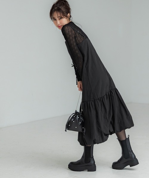 coca(coca)(コカ)の「【WEB限定セール】バルーンヘム ナイロンキャミワンピース(ワンピース・レディース・ブラック/チャコール・M/L)」の12枚目の写真