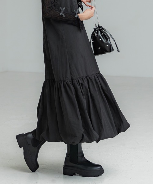 coca(coca)(コカ)の「【WEB限定セール】バルーンヘム ナイロンキャミワンピース(ワンピース・レディース・ブラック/チャコール・M/L)」の10枚目の写真