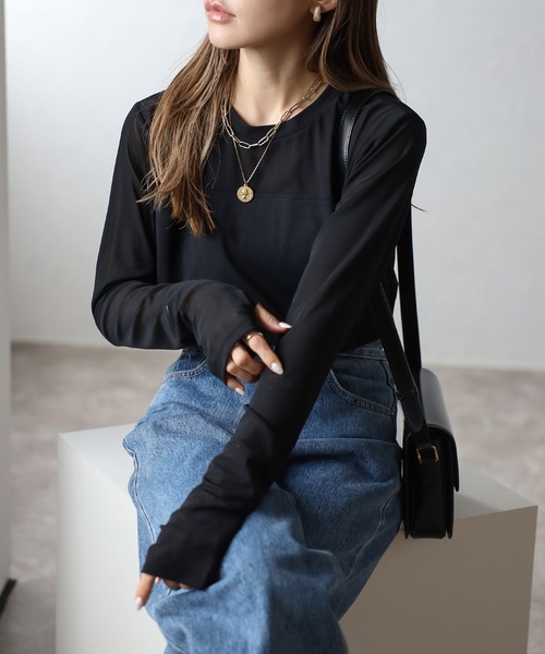 チュール切り替えロングスリーブTシャツ