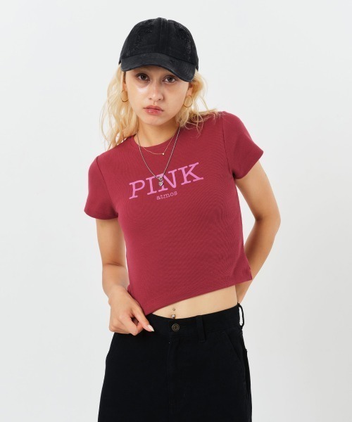atmos pink(アトモスピンク)の「atmos pink Rib Tight T-Shirt / アトモス ピンク リブ タイト ティーシャツ(Tシャツ/カットソー・レディース・バーガンディー/ブラック/ホワイト・FREE)」の3枚目の写真