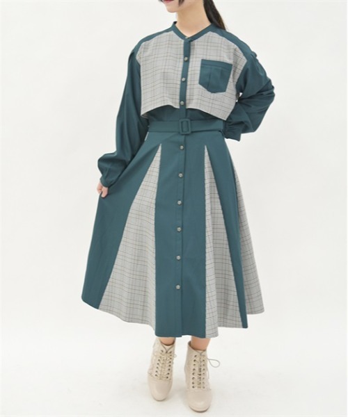 axes femme（アクシーズファム）の「チェック柄パッチワークワンピース（ワンピース・レディース・ワイン/ダークグリーン/ベージュ・FREE）」の3枚目の写真